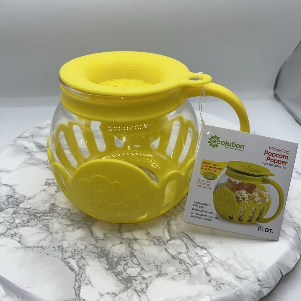 ECOLUTION Yellow Patented Micro-Pop Microwave Popcorn Popper -1.5qt NEW!